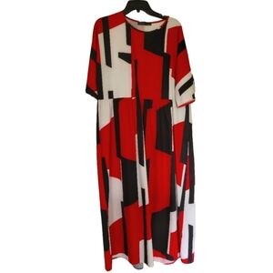 Color Block Red Black And White Maxi Dress